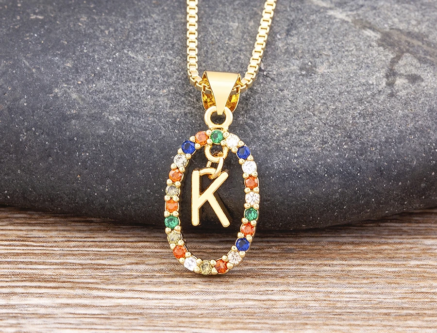 Nidin New Hot Sale Colorful 26 Letters A - Z Initial Alphabet Pendant Long Chain Necklace Name Jewelry Women Accessories Gift