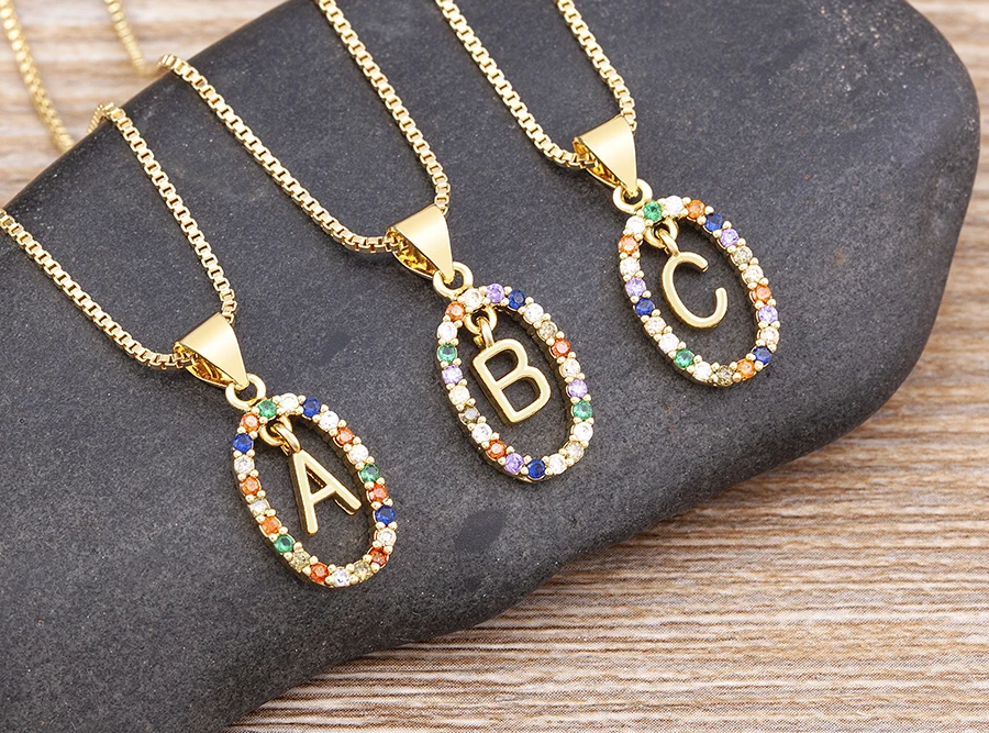 Nidin New Hot Sale Colorful 26 Letters A - Z Initial Alphabet Pendant Long Chain Necklace Name Jewelry Women Accessories Gift