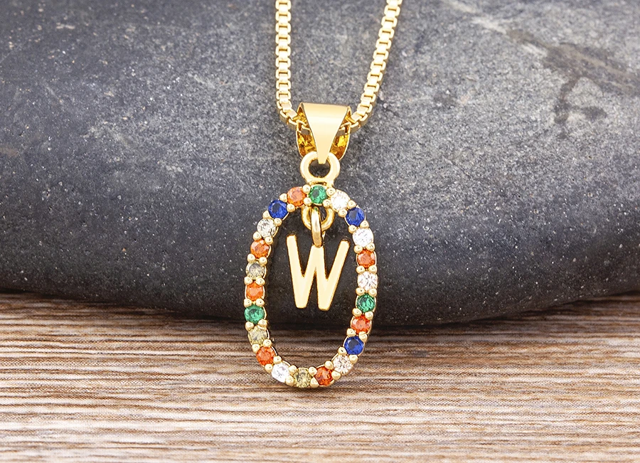 Nidin New Hot Sale Colorful 26 Letters A - Z Initial Alphabet Pendant Long Chain Necklace Name Jewelry Women Accessories Gift
