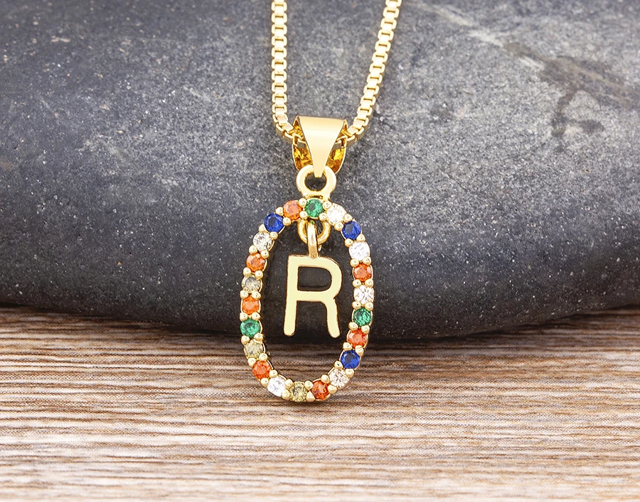 Nidin New Hot Sale Colorful 26 Letters A - Z Initial Alphabet Pendant Long Chain Necklace Name Jewelry Women Accessories Gift