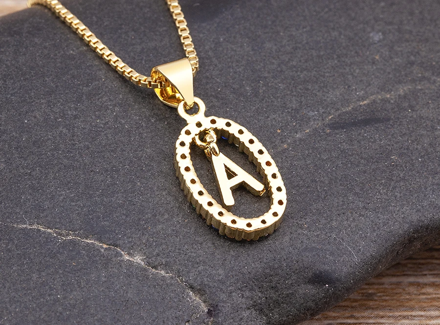 Nidin New Hot Sale Colorful 26 Letters A - Z Initial Alphabet Pendant Long Chain Necklace Name Jewelry Women Accessories Gift