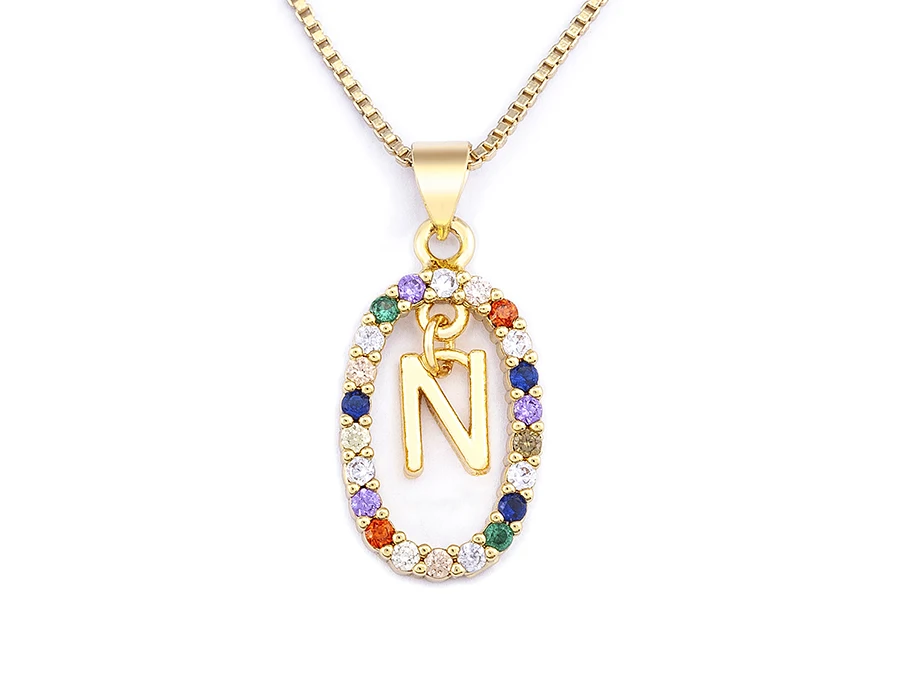 Nidin New Hot Sale Colorful 26 Letters A - Z Initial Alphabet Pendant Long Chain Necklace Name Jewelry Women Accessories Gift