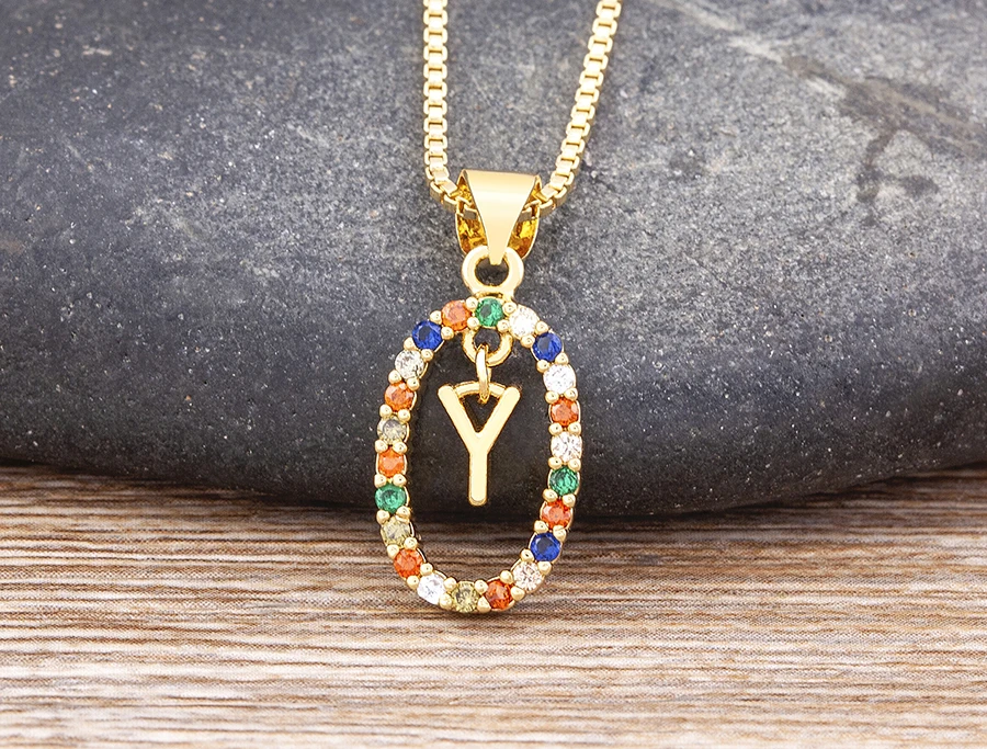 Nidin New Hot Sale Colorful 26 Letters A - Z Initial Alphabet Pendant Long Chain Necklace Name Jewelry Women Accessories Gift