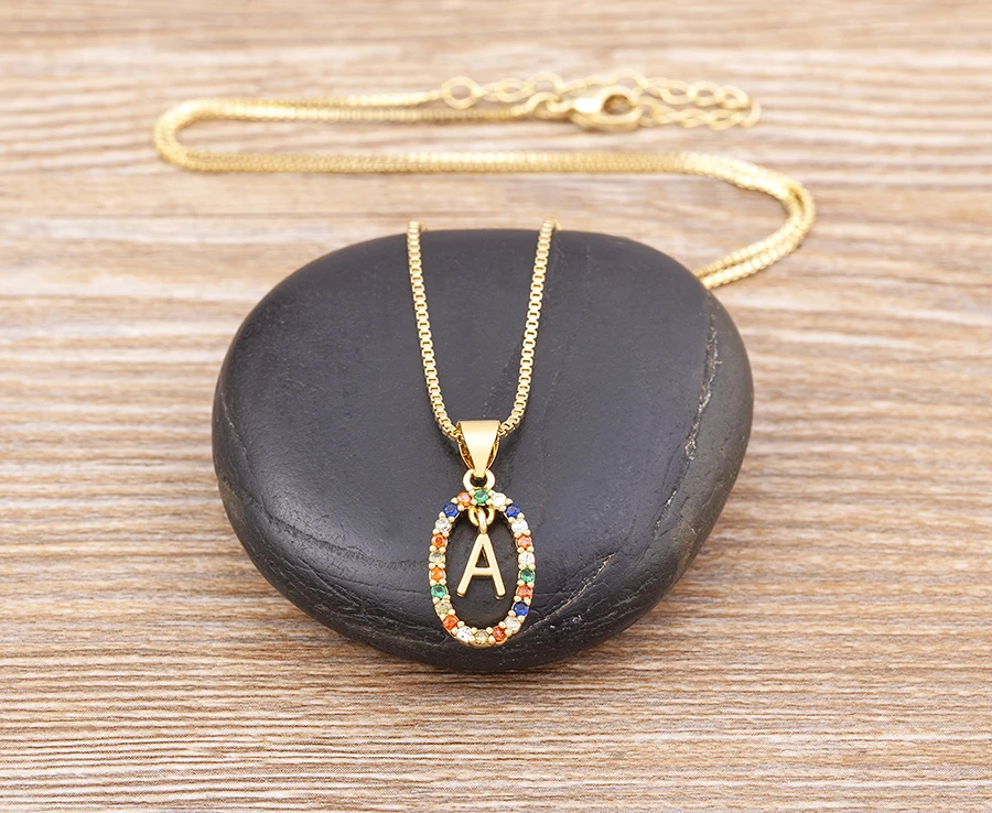 Nidin New Hot Sale Colorful 26 Letters A - Z Initial Alphabet Pendant Long Chain Necklace Name Jewelry Women Accessories Gift