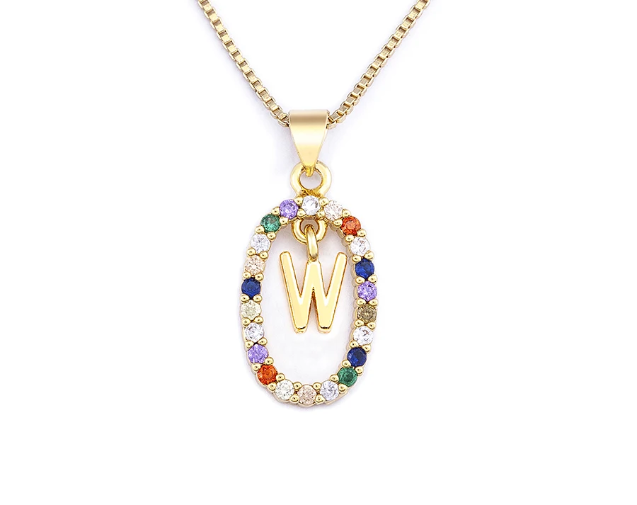 Nidin New Hot Sale Colorful 26 Letters A - Z Initial Alphabet Pendant Long Chain Necklace Name Jewelry Women Accessories Gift
