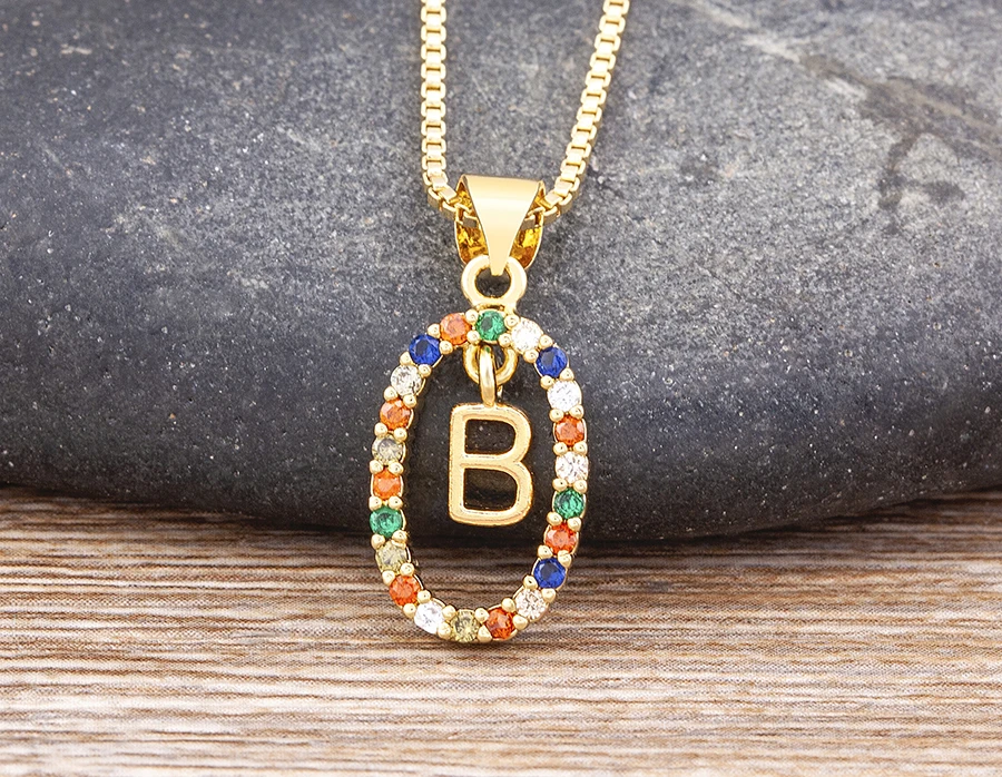 Nidin New Hot Sale Colorful 26 Letters A - Z Initial Alphabet Pendant Long Chain Necklace Name Jewelry Women Accessories Gift