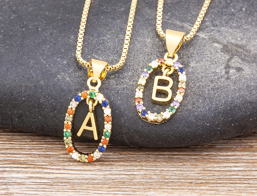 Nidin New Hot Sale Colorful 26 Letters A - Z Initial Alphabet Pendant Long Chain Necklace Name Jewelry Women Accessories Gift