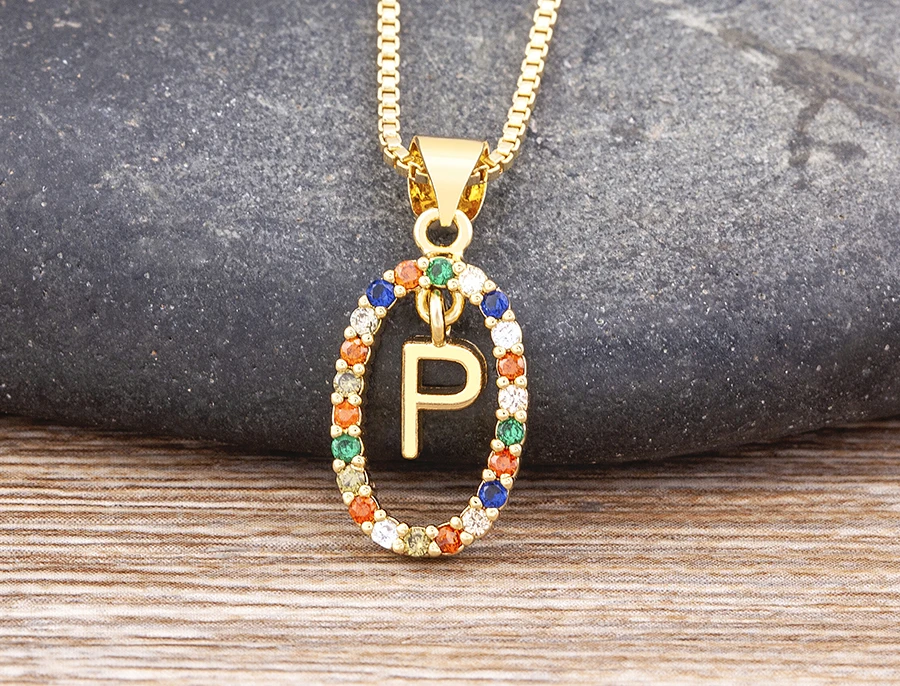 Nidin New Hot Sale Colorful 26 Letters A - Z Initial Alphabet Pendant Long Chain Necklace Name Jewelry Women Accessories Gift