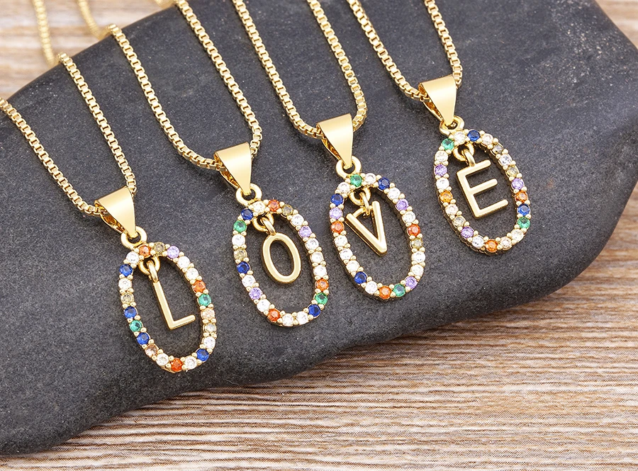 Nidin New Hot Sale Colorful 26 Letters A - Z Initial Alphabet Pendant Long Chain Necklace Name Jewelry Women Accessories Gift