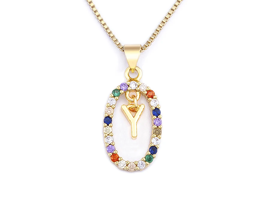 Nidin New Hot Sale Colorful 26 Letters A - Z Initial Alphabet Pendant Long Chain Necklace Name Jewelry Women Accessories Gift