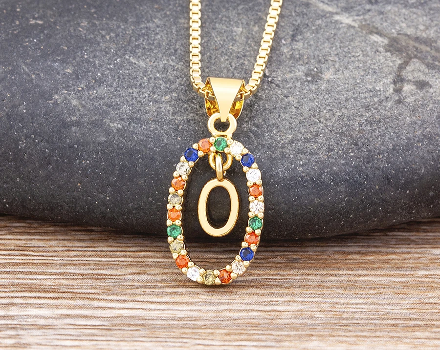 Nidin New Hot Sale Colorful 26 Letters A - Z Initial Alphabet Pendant Long Chain Necklace Name Jewelry Women Accessories Gift