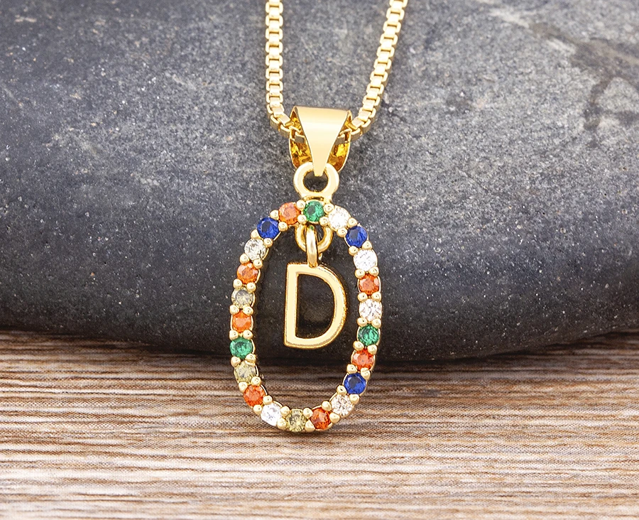 Nidin New Hot Sale Colorful 26 Letters A - Z Initial Alphabet Pendant Long Chain Necklace Name Jewelry Women Accessories Gift