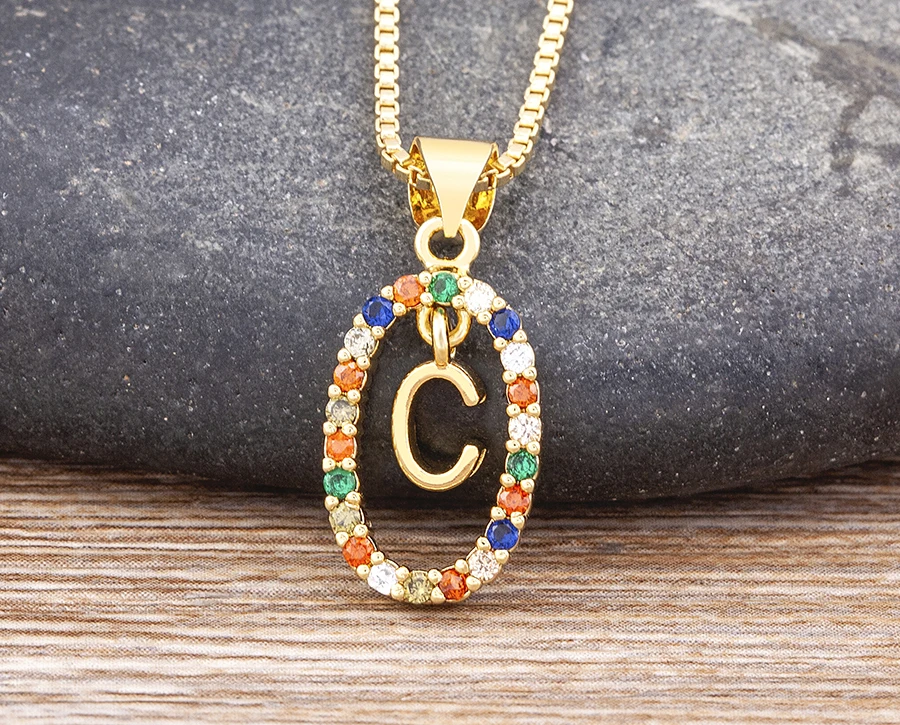 Nidin New Hot Sale Colorful 26 Letters A - Z Initial Alphabet Pendant Long Chain Necklace Name Jewelry Women Accessories Gift