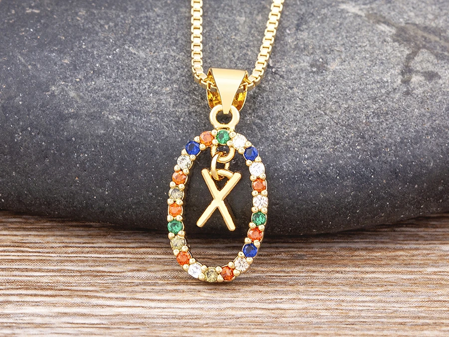 Nidin New Hot Sale Colorful 26 Letters A - Z Initial Alphabet Pendant Long Chain Necklace Name Jewelry Women Accessories Gift