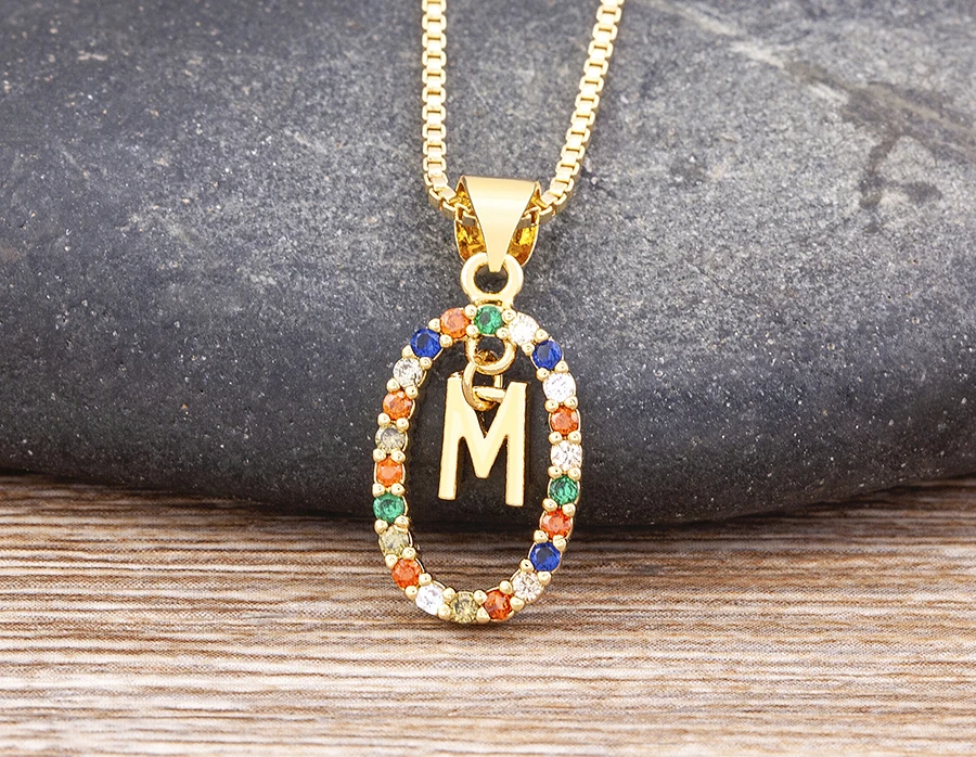 Nidin New Hot Sale Colorful 26 Letters A - Z Initial Alphabet Pendant Long Chain Necklace Name Jewelry Women Accessories Gift