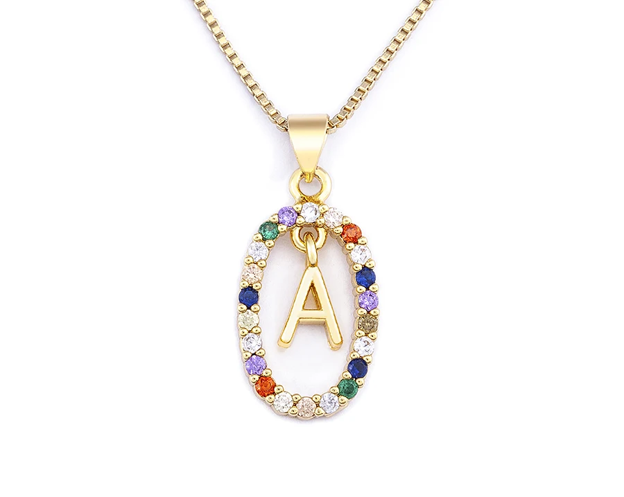 Nidin New Hot Sale Colorful 26 Letters A - Z Initial Alphabet Pendant Long Chain Necklace Name Jewelry Women Accessories Gift