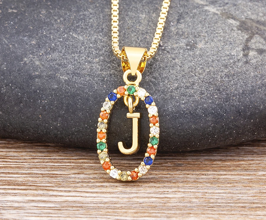 Nidin New Hot Sale Colorful 26 Letters A - Z Initial Alphabet Pendant Long Chain Necklace Name Jewelry Women Accessories Gift