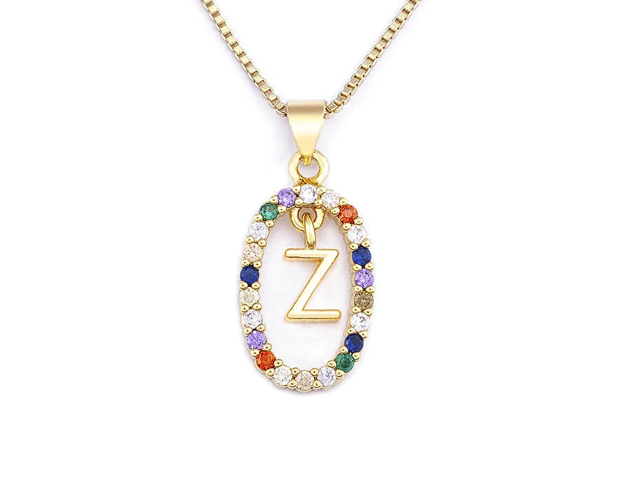 Nidin New Hot Sale Colorful 26 Letters A - Z Initial Alphabet Pendant Long Chain Necklace Name Jewelry Women Accessories Gift