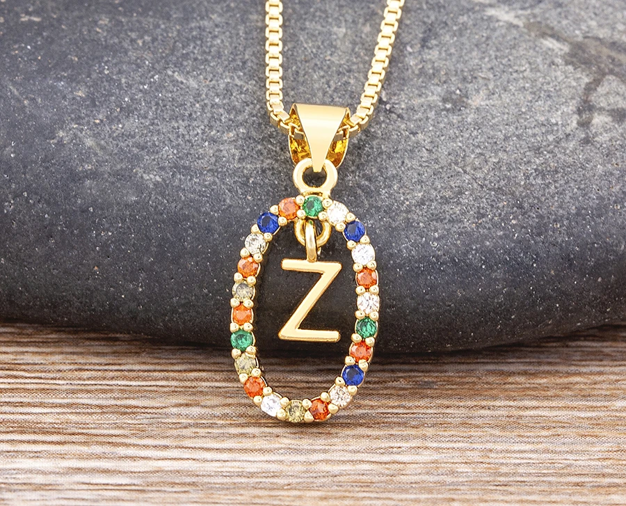 Nidin New Hot Sale Colorful 26 Letters A - Z Initial Alphabet Pendant Long Chain Necklace Name Jewelry Women Accessories Gift