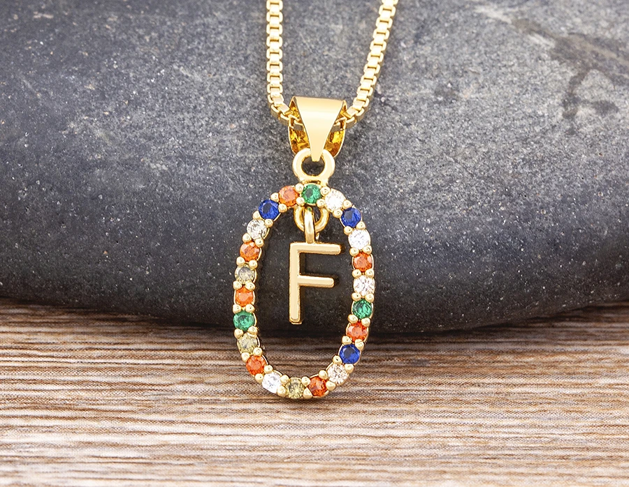 Nidin New Hot Sale Colorful 26 Letters A - Z Initial Alphabet Pendant Long Chain Necklace Name Jewelry Women Accessories Gift