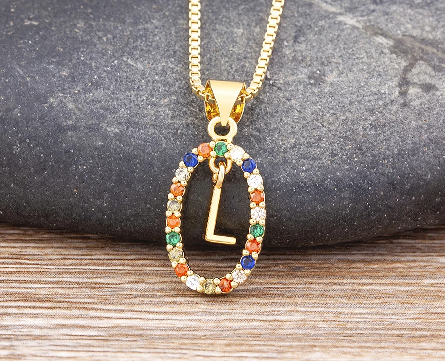 Nidin New Hot Sale Colorful 26 Letters A - Z Initial Alphabet Pendant Long Chain Necklace Name Jewelry Women Accessories Gift