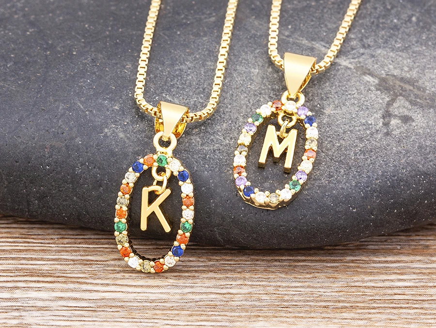 Nidin New Hot Sale Colorful 26 Letters A - Z Initial Alphabet Pendant Long Chain Necklace Name Jewelry Women Accessories Gift