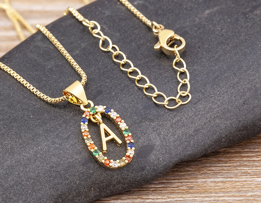 Nidin New Hot Sale Colorful 26 Letters A - Z Initial Alphabet Pendant Long Chain Necklace Name Jewelry Women Accessories Gift