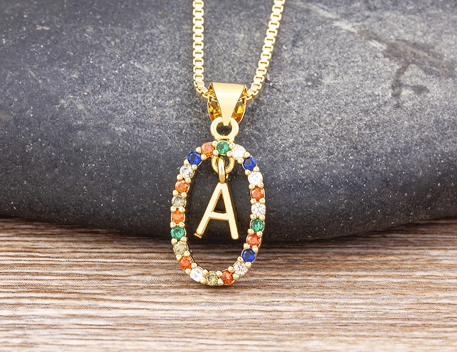 Nidin New Hot Sale Colorful 26 Letters A - Z Initial Alphabet Pendant Long Chain Necklace Name Jewelry Women Accessories Gift