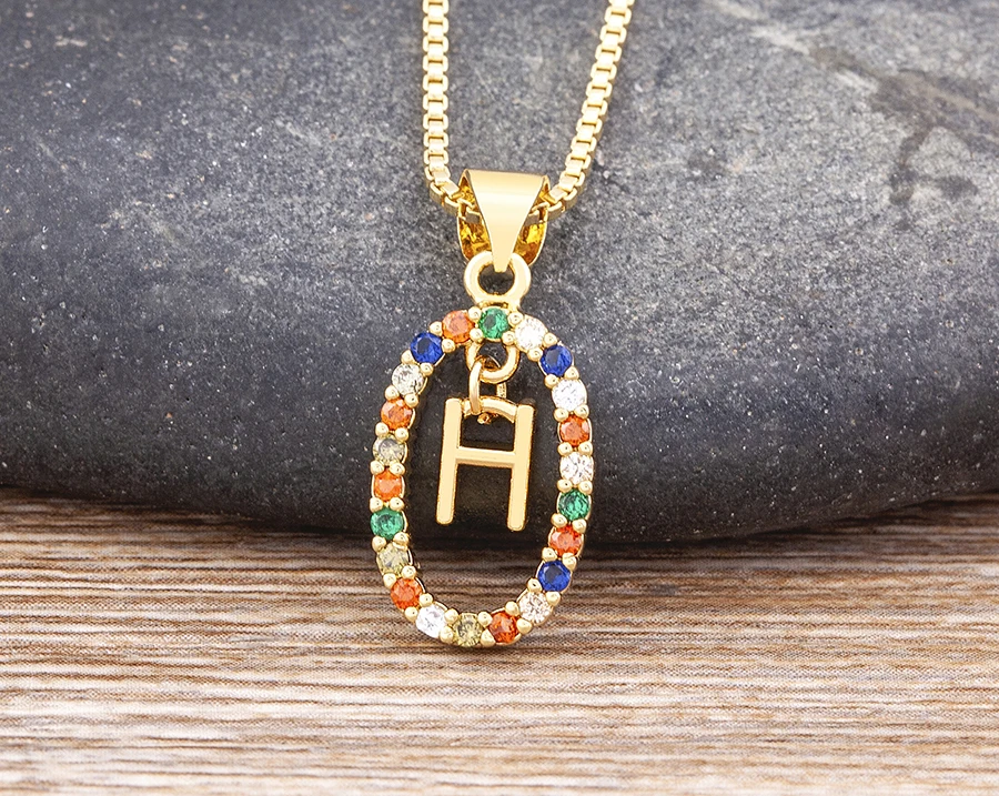 Nidin New Hot Sale Colorful 26 Letters A - Z Initial Alphabet Pendant Long Chain Necklace Name Jewelry Women Accessories Gift