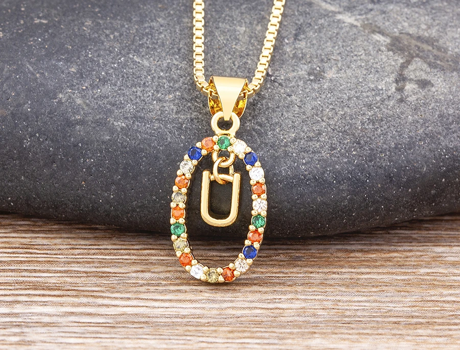 Nidin New Hot Sale Colorful 26 Letters A - Z Initial Alphabet Pendant Long Chain Necklace Name Jewelry Women Accessories Gift