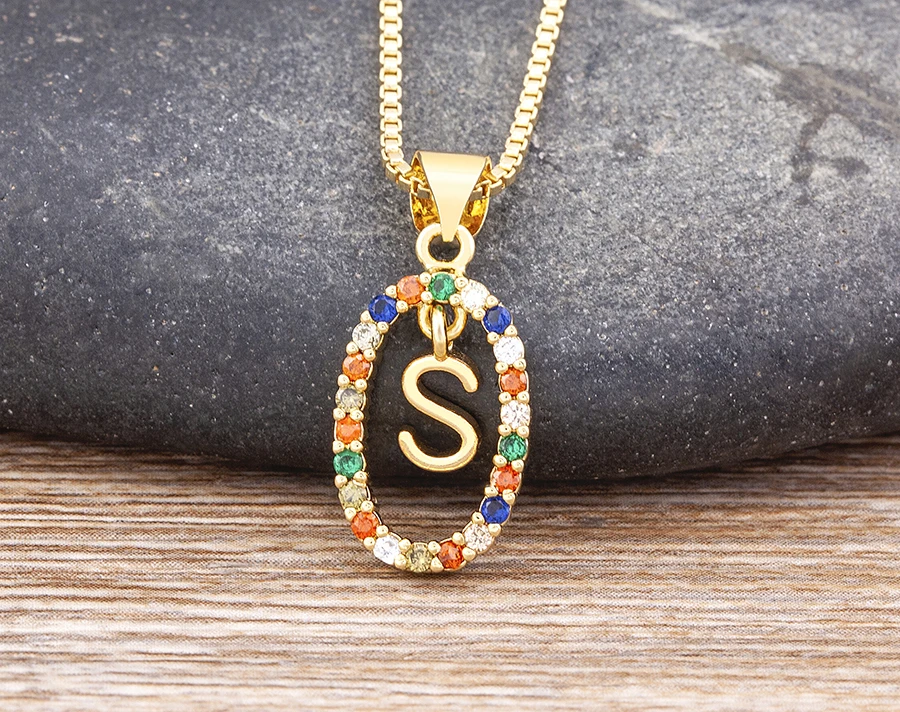 Nidin New Hot Sale Colorful 26 Letters A - Z Initial Alphabet Pendant Long Chain Necklace Name Jewelry Women Accessories Gift