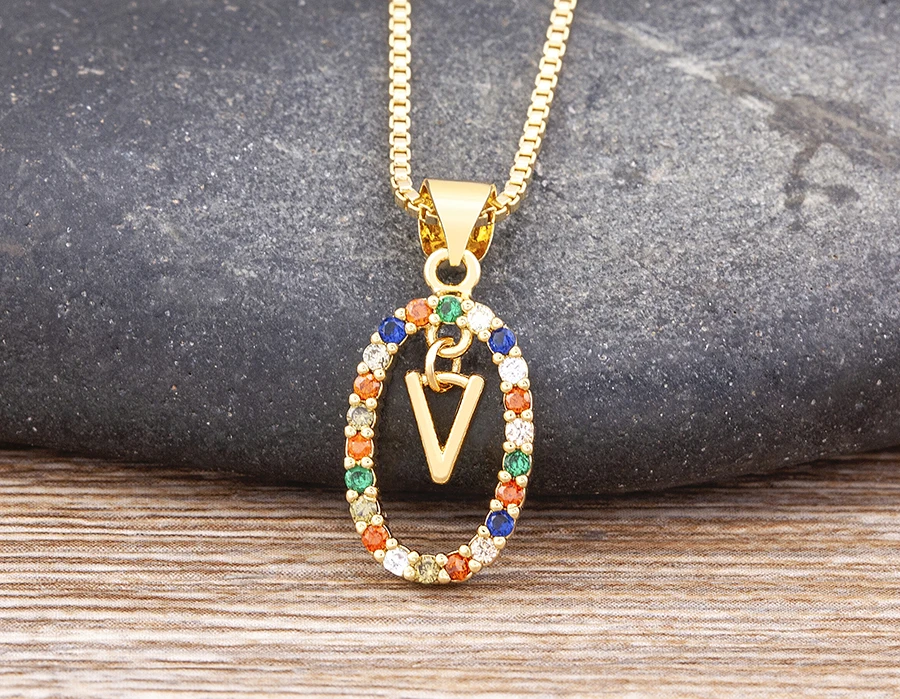 Nidin New Hot Sale Colorful 26 Letters A - Z Initial Alphabet Pendant Long Chain Necklace Name Jewelry Women Accessories Gift