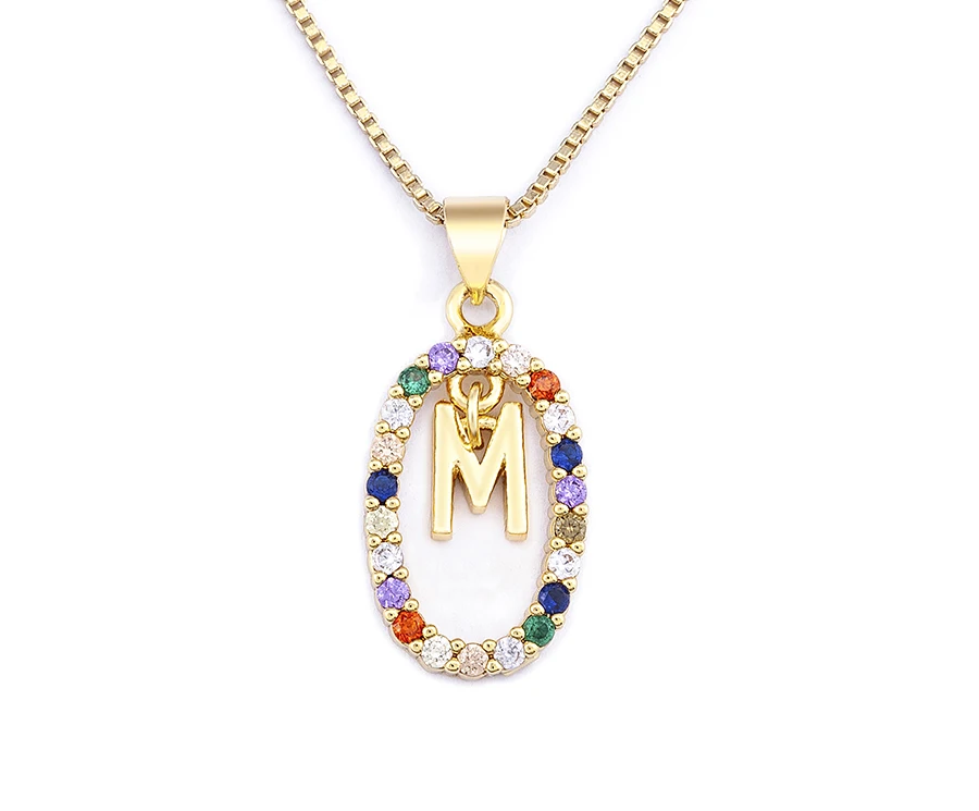Nidin New Hot Sale Colorful 26 Letters A - Z Initial Alphabet Pendant Long Chain Necklace Name Jewelry Women Accessories Gift