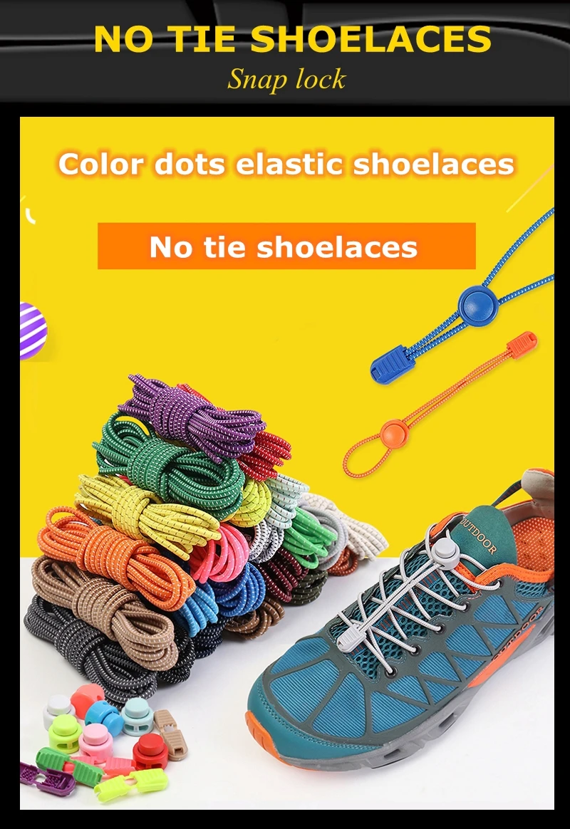 No Tie Shoelace Tieless Shoelaces Sneakers Plastic Strong Lock Elastic Round Shoe Laces for Kids Adults Elderly One Size Fit All