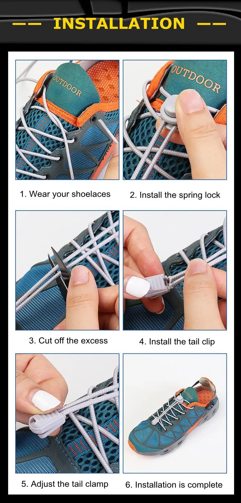 No Tie Shoelace Tieless Shoelaces Sneakers Plastic Strong Lock Elastic Round Shoe Laces for Kids Adults Elderly One Size Fit All