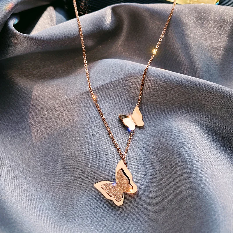 Fashion Letter Good Luck Butterfly Titanium Steel Choker Necklace For Woman Gothic Jewelry Hip Hop Party Sexy Clavicle Chain