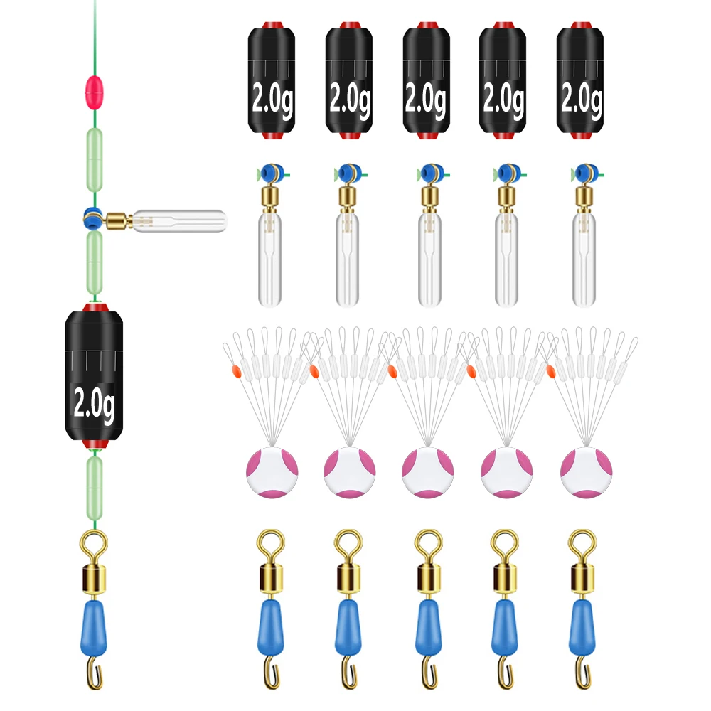 DNDYUJU 20pcs/lot Lead Sinker Fishing Accessories Fishing Set Head Weight Sinkers Space Bean Connector 1.5g-5.0g Fishing Tackle