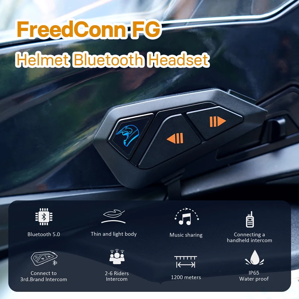 Freedconn FG Bluetooth Motorcycle Helmet Intercom Headset 1000M BT5.0 Interphone Communicator 10Riders Waterproof FM Radio Music