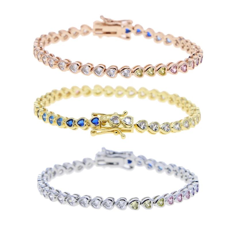 New Round Square Heart CZ Tennis Bracelets for Women Pave Multicolor Zircon Rose Gold/Platinum/Gold Plated Color Fashion Jewelry
