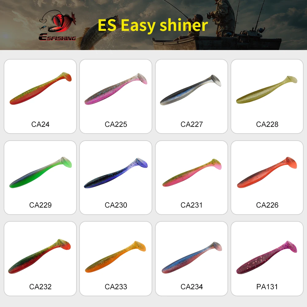 ESFISHING Fishing Lure ES Easy Shiner 100mm 6pcs T Tail Shad Plastic Bait Pesca For Pike Perch Zander
