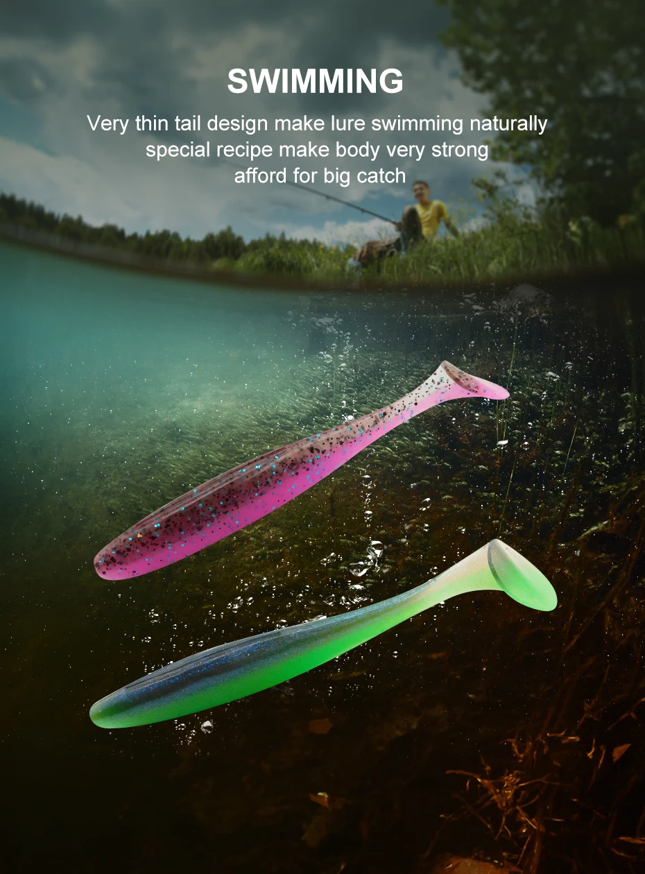 ESFISHING Fishing Lure ES Easy Shiner 100mm 6pcs T Tail Shad Plastic Bait Pesca For Pike Perch Zander