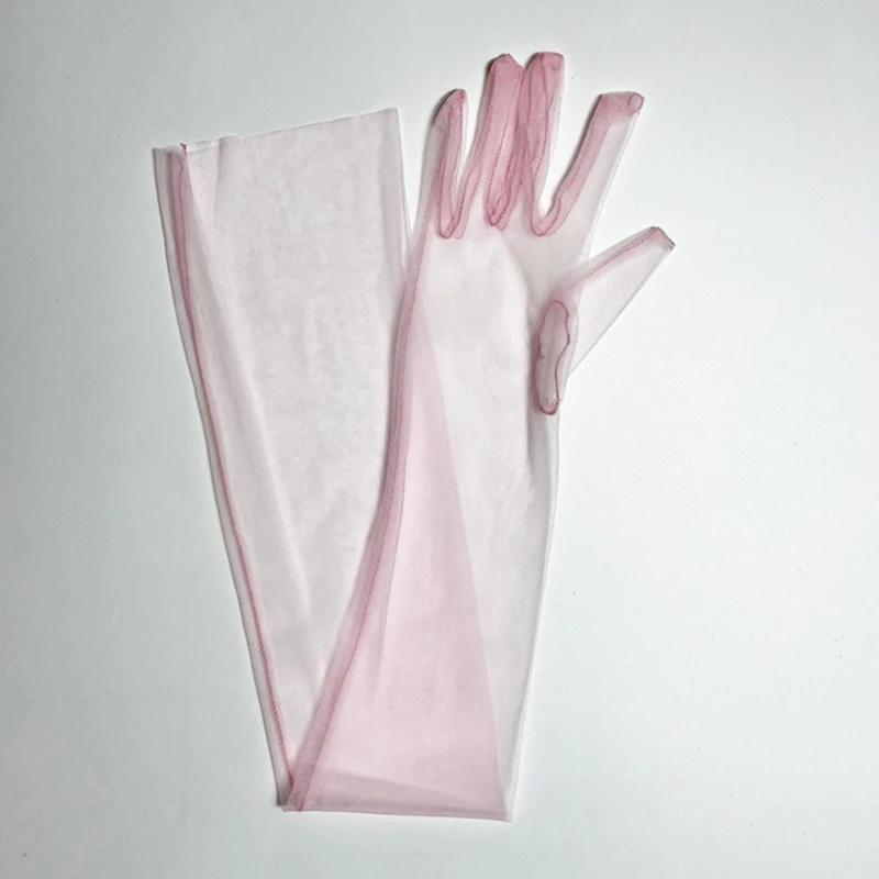 Women Ultra Tulle Gloves Mesh Sheers Full Finger Elbow Long Gloves Female Vintage Sunscreen Gloves Wedding Bride Dress Mittens
