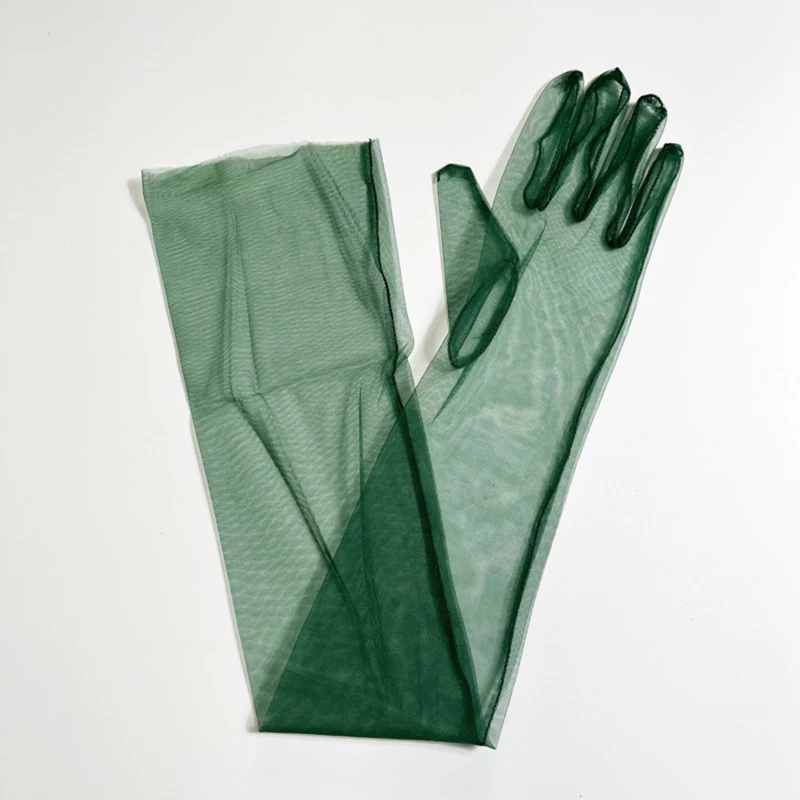 Women Ultra Tulle Gloves Mesh Sheers Full Finger Elbow Long Gloves Female Vintage Sunscreen Gloves Wedding Bride Dress Mittens