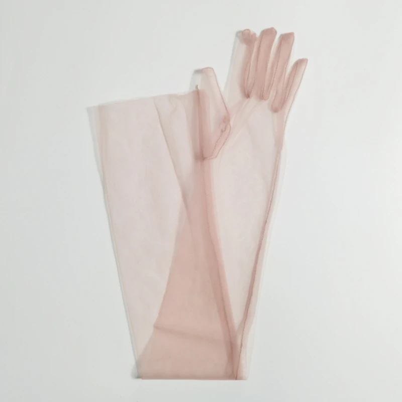 Women Ultra Tulle Gloves Mesh Sheers Full Finger Elbow Long Gloves Female Vintage Sunscreen Gloves Wedding Bride Dress Mittens