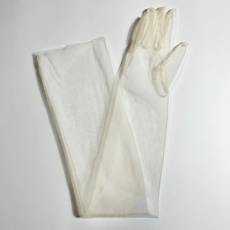 Women Ultra Tulle Gloves Mesh Sheers Full Finger Elbow Long Gloves Female Vintage Sunscreen Gloves Wedding Bride Dress Mittens