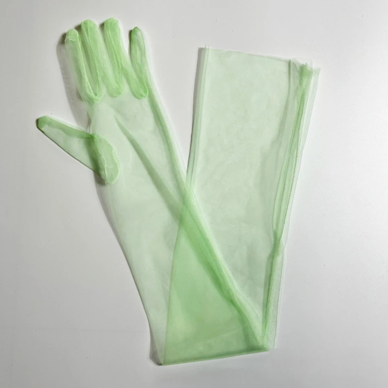Women Ultra Tulle Gloves Mesh Sheers Full Finger Elbow Long Gloves Female Vintage Sunscreen Gloves Wedding Bride Dress Mittens