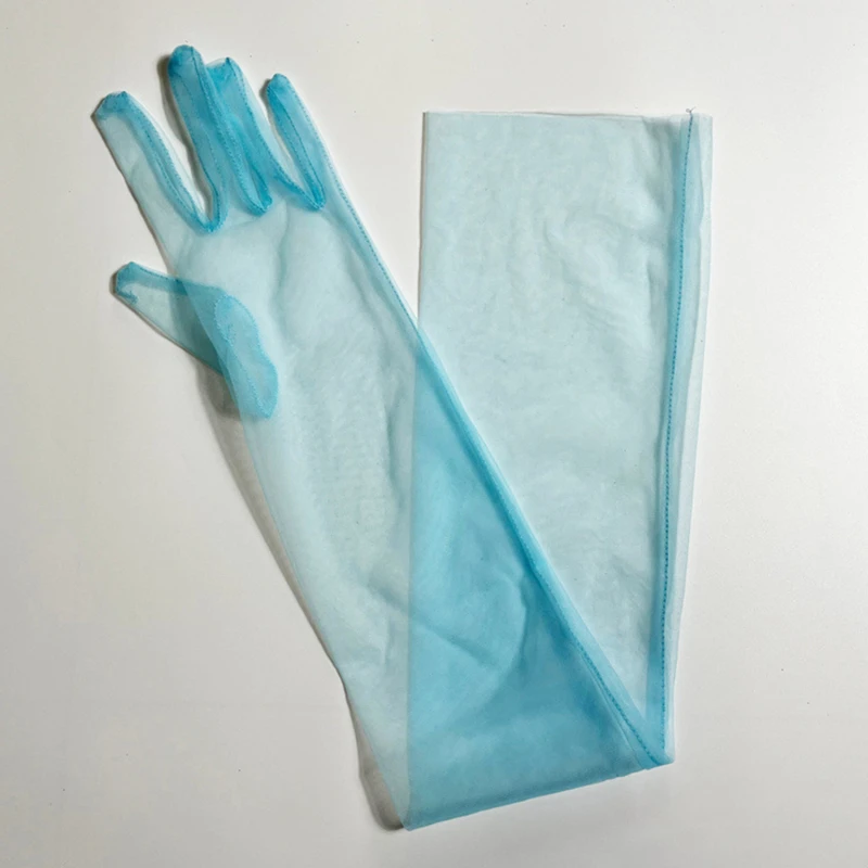 Women Ultra Tulle Gloves Mesh Sheers Full Finger Elbow Long Gloves Female Vintage Sunscreen Gloves Wedding Bride Dress Mittens