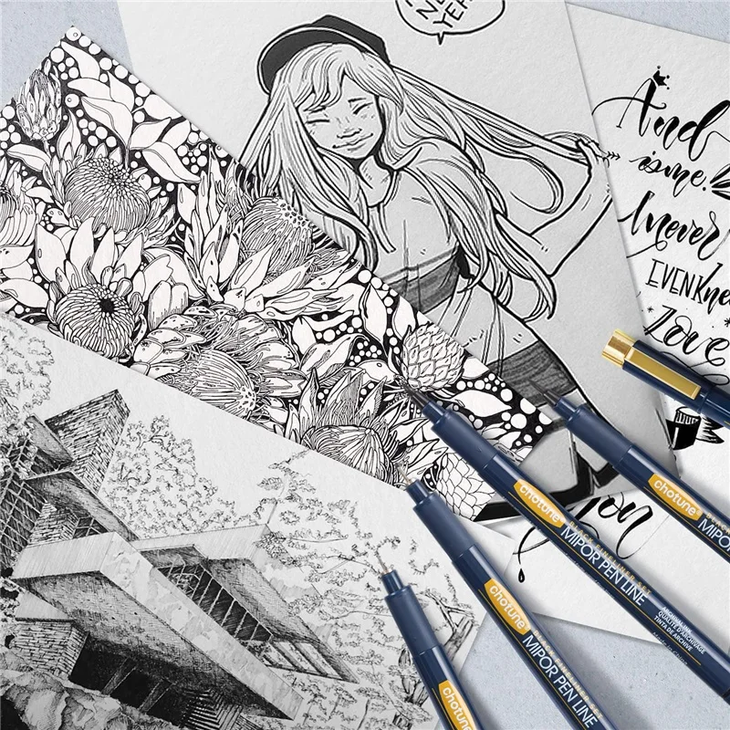 Japanese Sakura Pigma Micron Pens Set of 12 Black Fineliner Marker Pens Pigment Liner Manga Art Sketching Drawing Comic Design