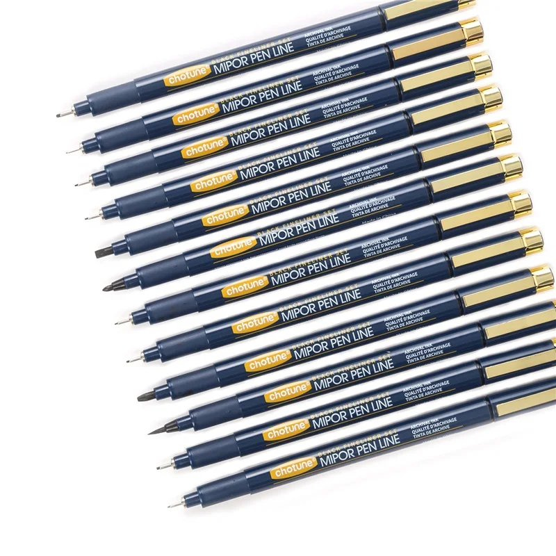 Japanese Sakura Pigma Micron Pens Set of 12 Black Fineliner Marker Pens Pigment Liner Manga Art Sketching Drawing Comic Design
