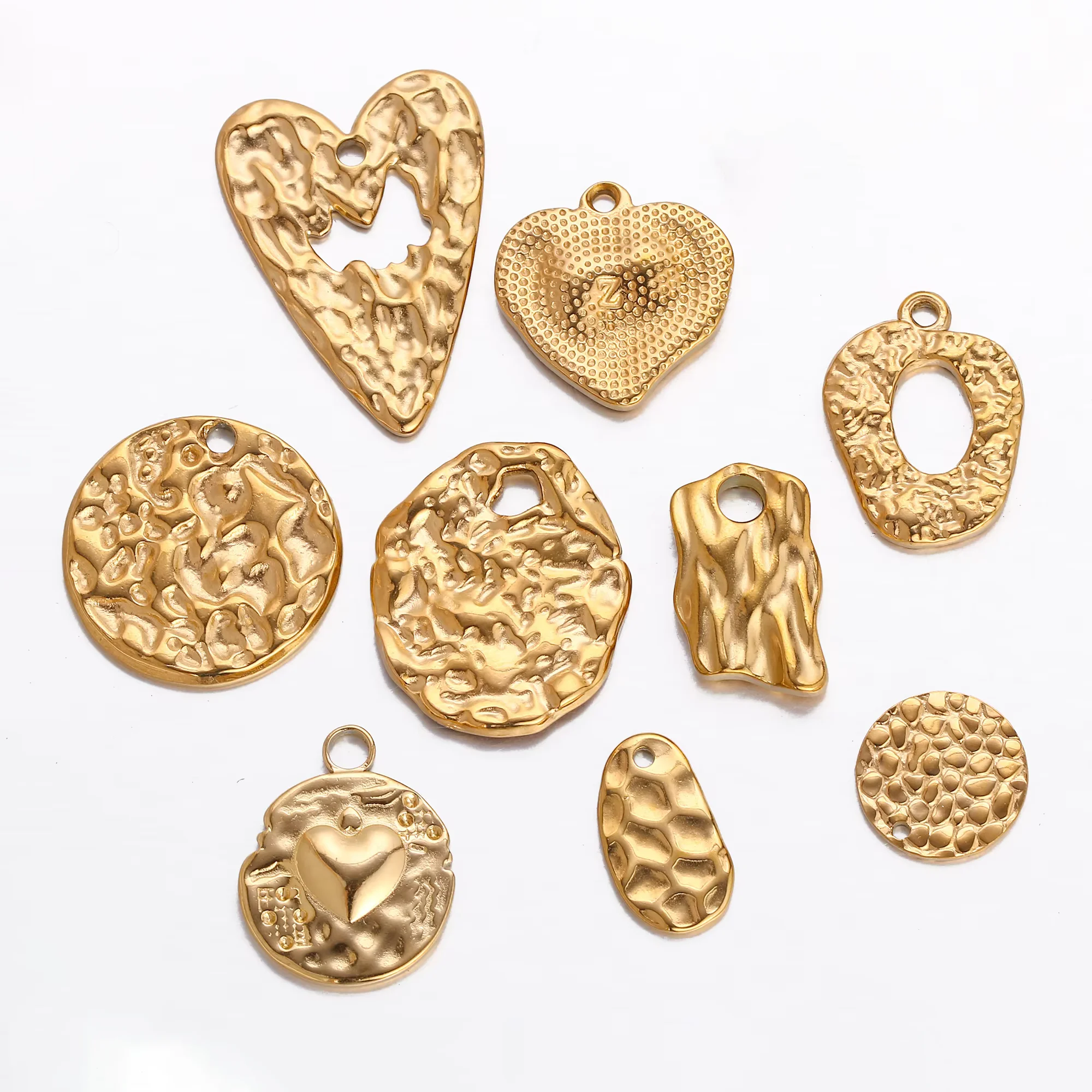 3pcs Stainless Steel Irregular Geometry Heart Charms For Jewelry Embossed Gold Color Plated DIY Earring Necklace Making Supplies